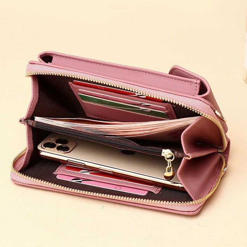 Slim design women's compact PU leather crossbody bag, adjustable strap for comfortable wear.