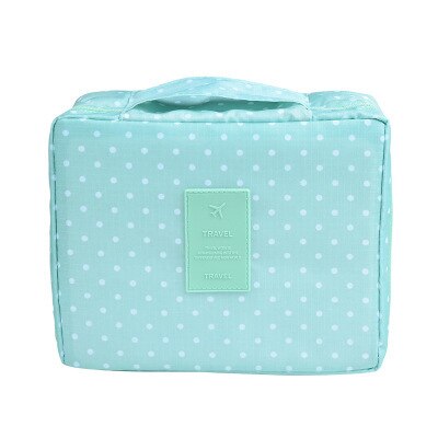 Women's compact waterproof makeup travel organizer, ideal for cosmetics & toiletries storage.