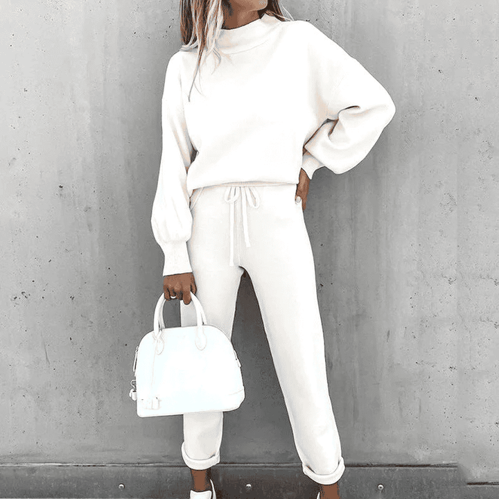 Soft women's loungewear set with a relaxed fit. Comfortable two-piece outfit perfect for home or casual errands.