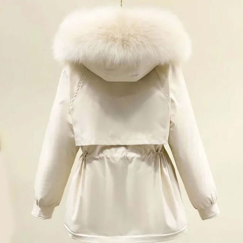Warm women's beige knitted hoodie lounge set, a complete two-piece outfit for cozy winter relaxation.