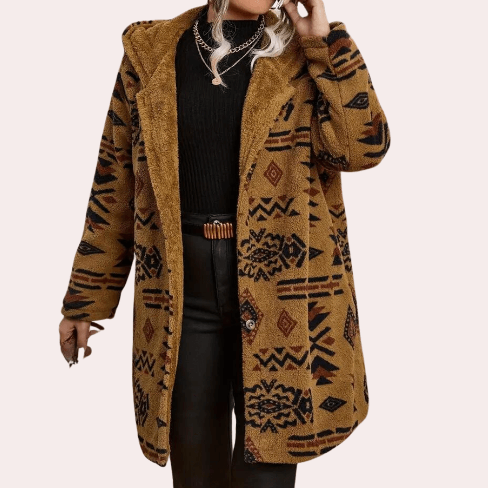 Women's cozy camel hooded winter jacket. Stay warm & stylish in this relaxed fit outerwear for ultimate protection.