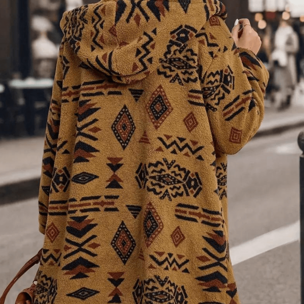 Relaxed fit camel hooded winter jacket for women. Cozy & warm outerwear, an essential stylish piece for winter protection.
