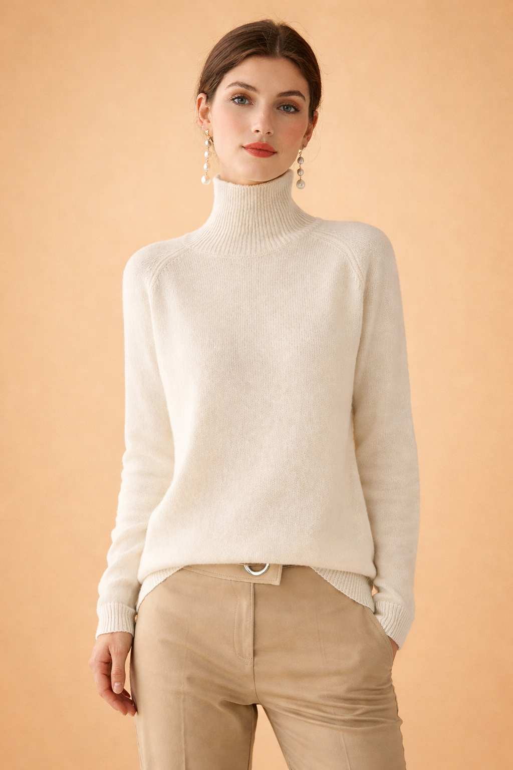 Women's cozy classic turtleneck sweater, perfect for timeless fall & winter fashion. Soft long-sleeve pullover.