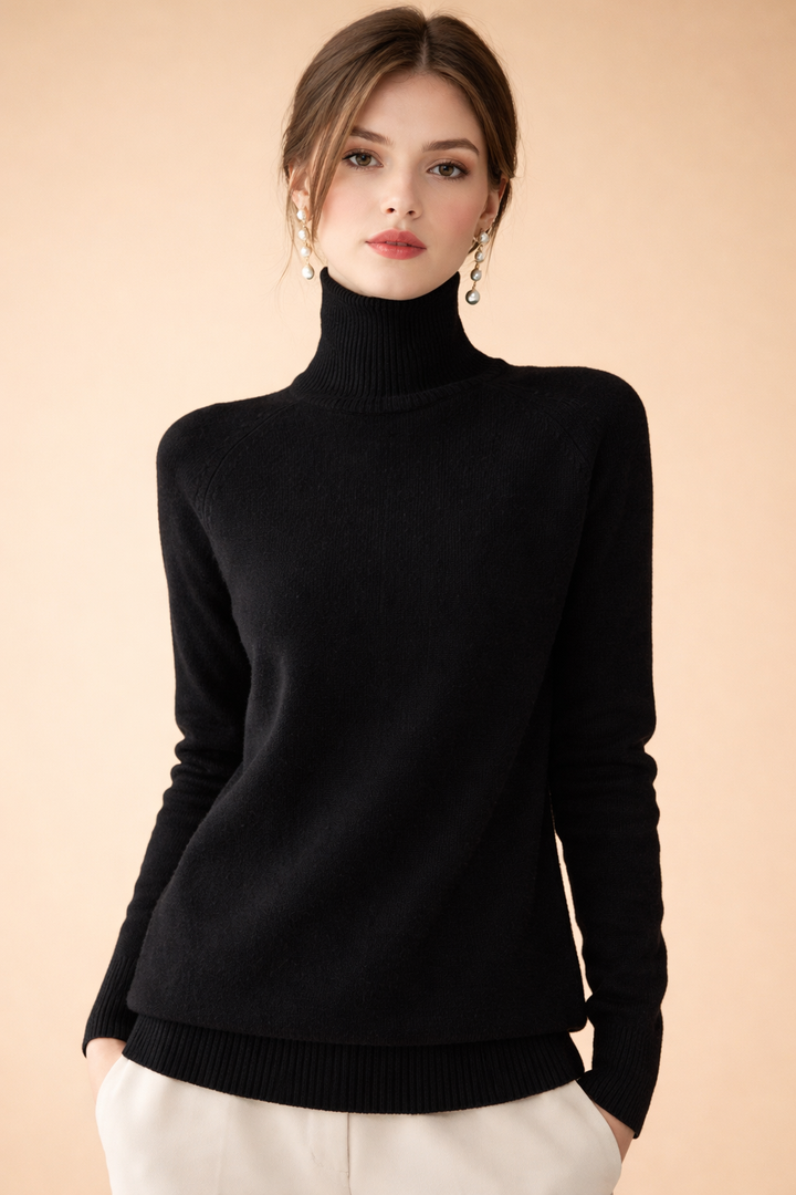 Classic women's pullover turtleneck sweater. Timeless long-sleeve design for elegant and cozy fall/winter style.