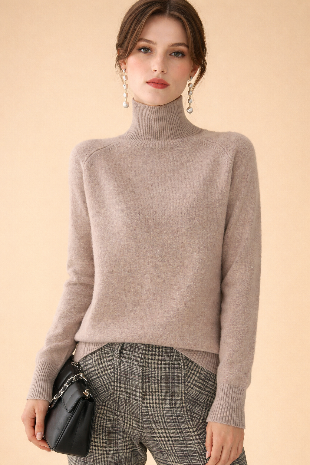 Women's classic turtleneck sweater, a cozy long-sleeve top for elegant winter fashion & versatile everyday wear.