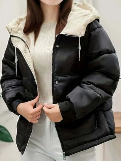 Comfortable women's fleece-lined hooded jacket, perfect for fall outings & chilly casual wear.