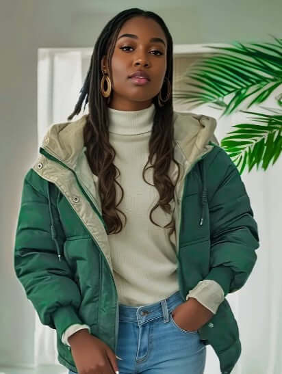 Fleece-lined women's hooded jacket, a warm & stylish winter coat for women's fashion.
