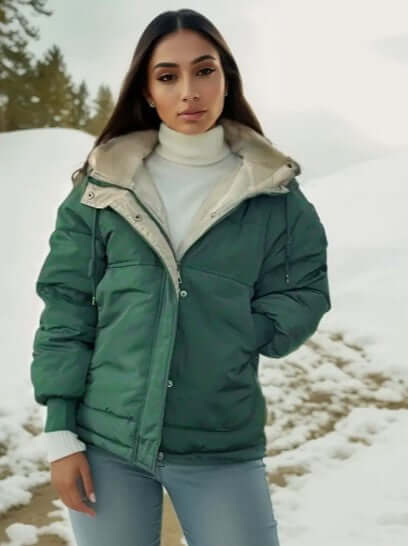 Super warm women's hooded jacket with cozy fleece lining, essential outerwear for winter.