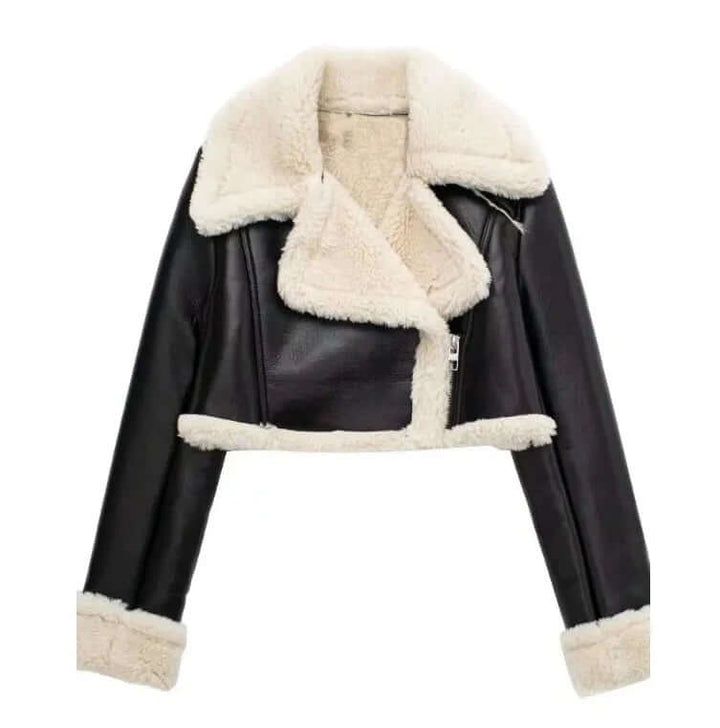 Women's cozy fleece-lined short jacket. Warm winter outerwear, perfect for casual everyday style.
