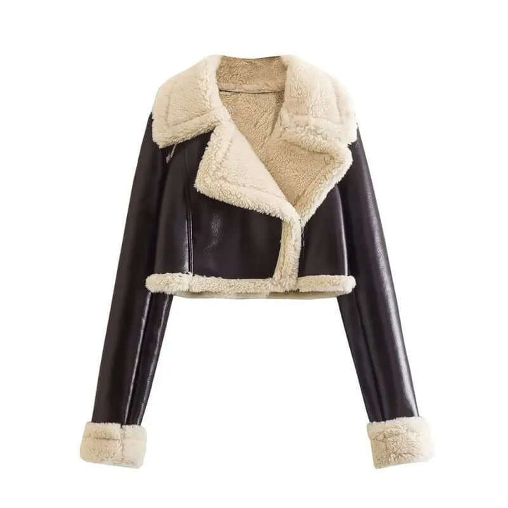 Women's warm fleece-lined short jacket. Excellent winter coat and cozy outerwear for cold weather fashion.