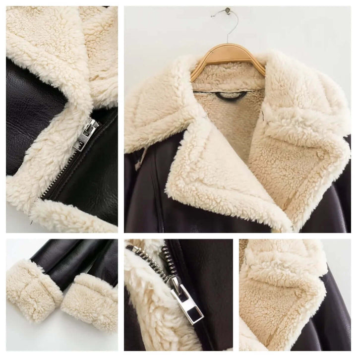 Modern women's short fleece jacket, combining cozy warmth with stylish design for versatile winter fashion.