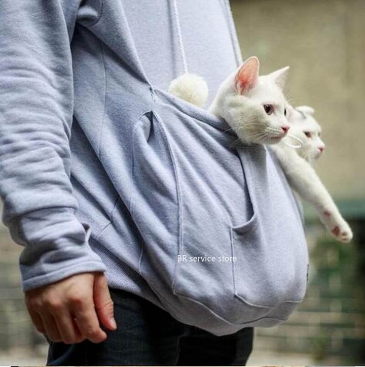 Gift-ready women's cat lover hoodie in a soft fabric, featuring a practical pet carrying pouch.