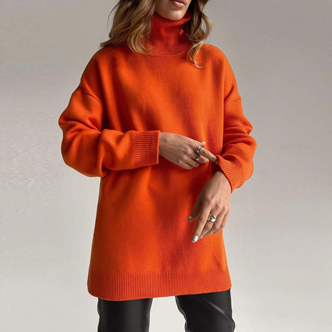 Women's cozy high-neck sweater, warm & stylish pullover. Essential long sleeve for winter fashion.