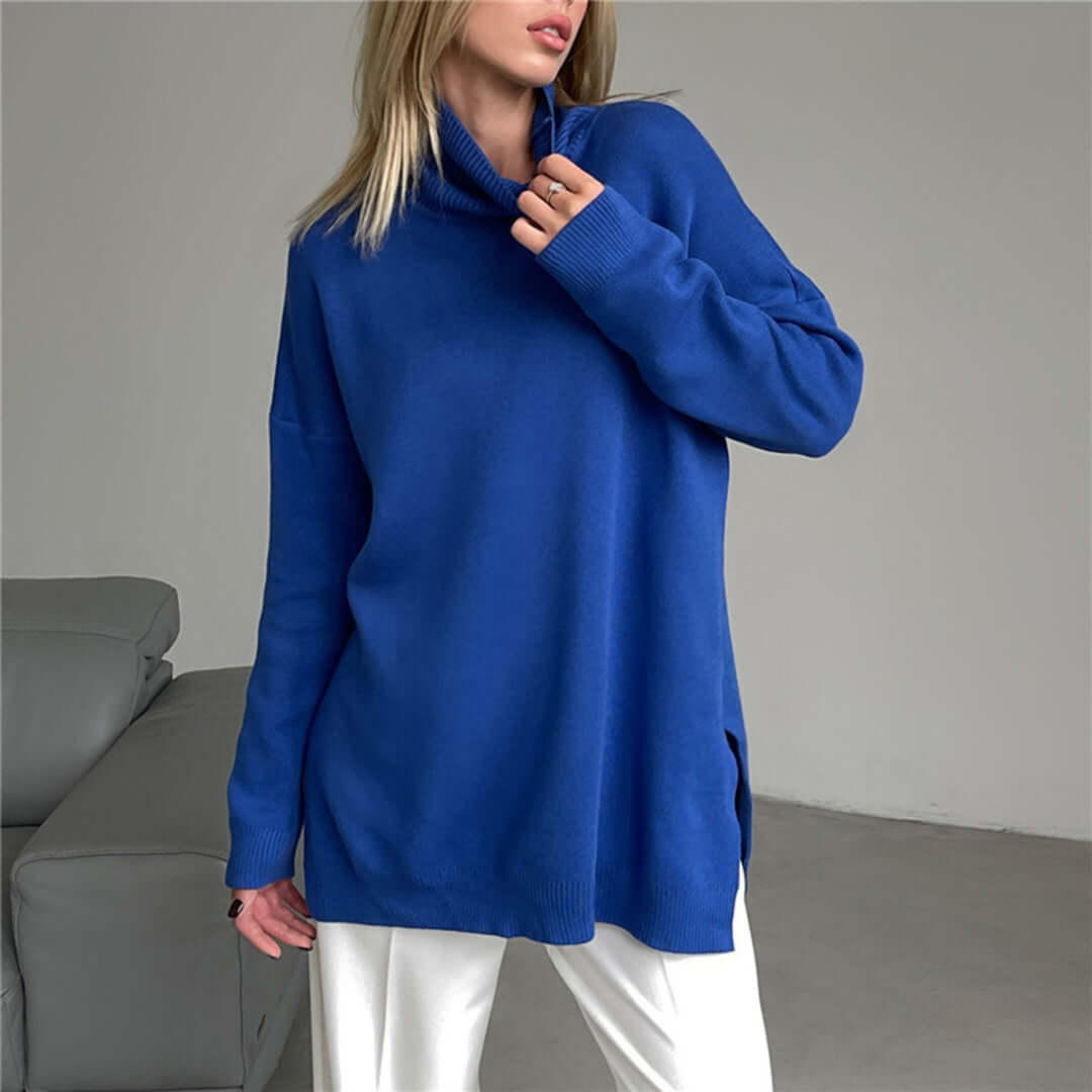 Ribbed women's high-neck sweater, warm & comfortable long sleeve pullover. Ideal for layering.