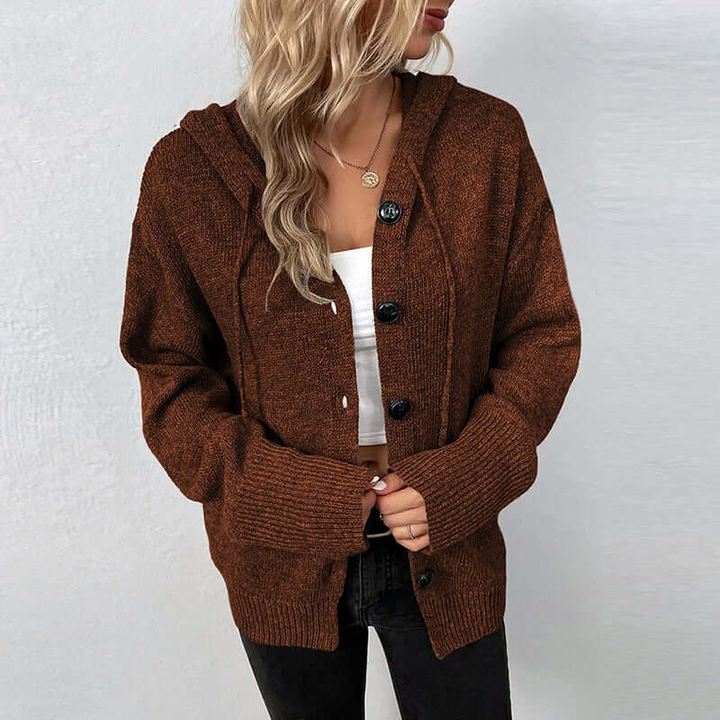 Ultimate comfort: women's hooded knitted cardigan, a stylish fall essential.