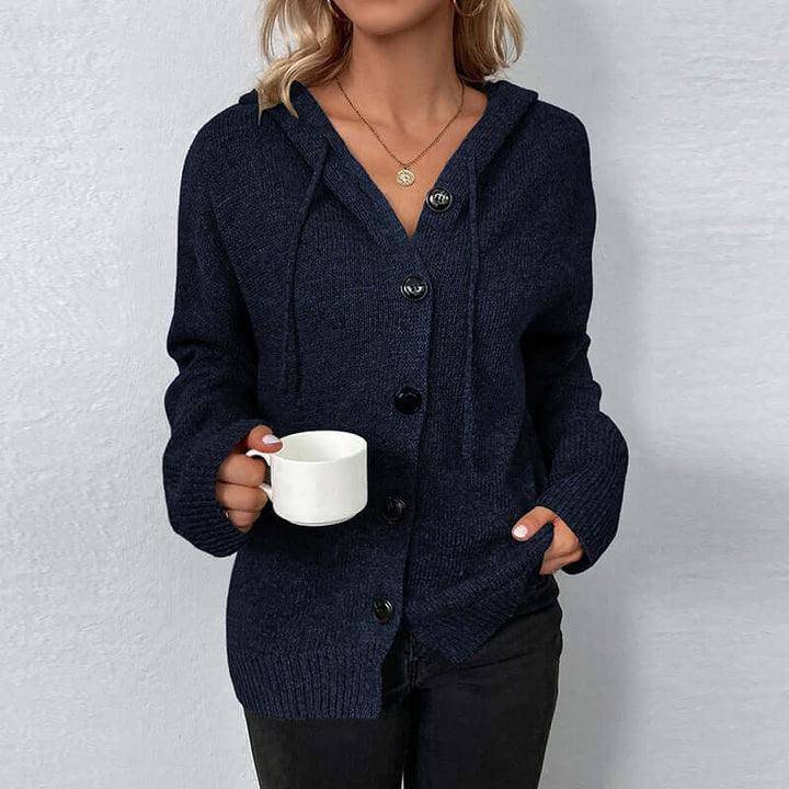 Breathable women's hooded knitted cardigan, comfortable for everyday effortless style.