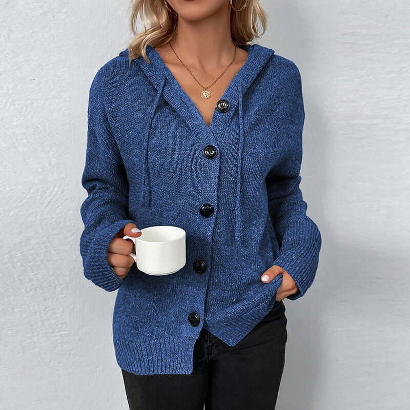 Women's knitted hooded sweater cardigan, blending style and warmth beautifully.