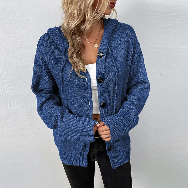 Chic women's cozy knit cardigan, a versatile layering piece for autumn fashion.