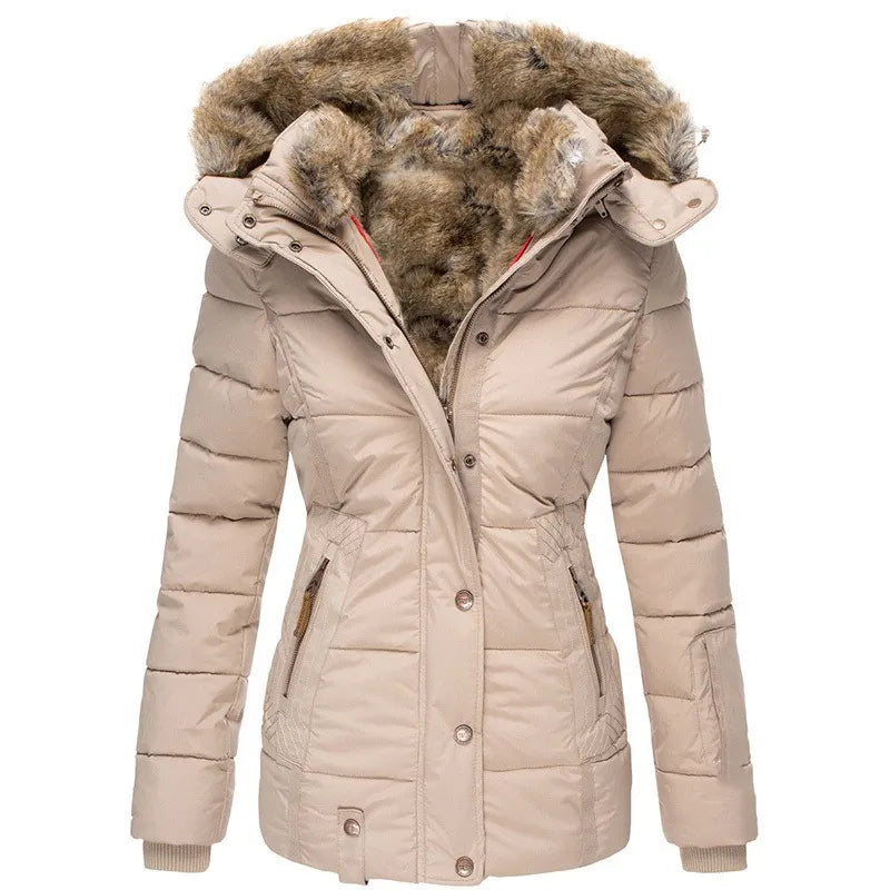 Stay warm in this women's cozy winter puffer jacket. Insulated & stylish outerwear for cold weather fashion.
