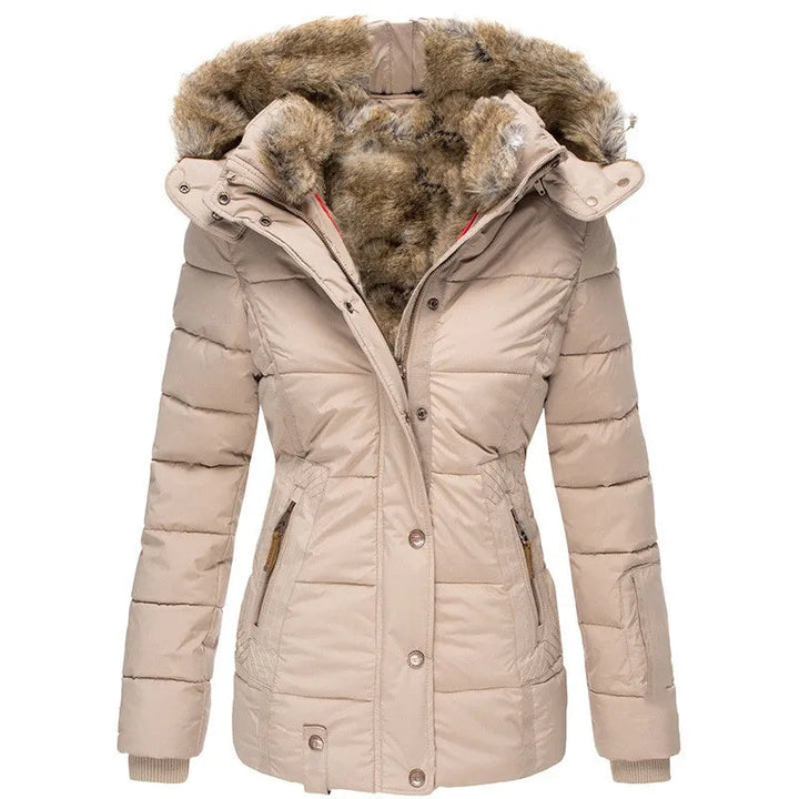 Stay warm in this women's cozy winter puffer jacket. Insulated & stylish outerwear for cold weather fashion.