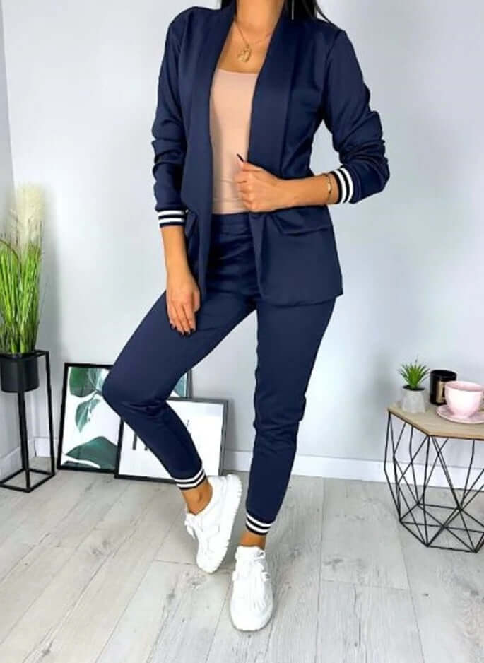 Cozy women's knitted sweater, a relaxed fit top from a two-piece lounge set, great for fall & winter fashion.