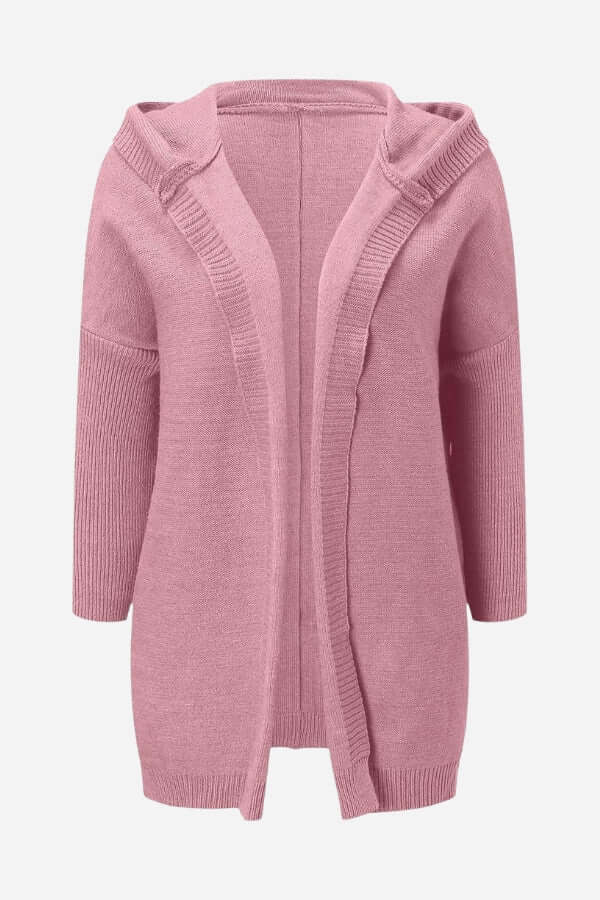 Soft knitted women's hooded jacket, cozy & comfortable for everyday fall & winter wear.