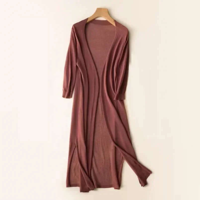 Elegant open-front long cardigan for women, a comfortable and chic fashion layer.