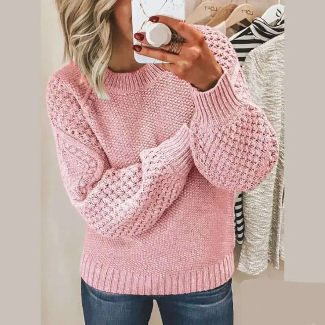 Women's cozy knitted sweater, soft long sleeve comfort. Perfect for casual wear & everyday style.