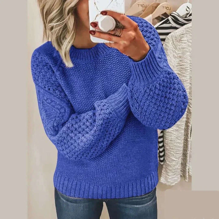 Women's relaxed fit knitted long sleeve sweater, perfect for autumn fashion & versatile layering.