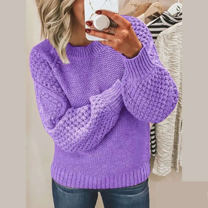 Women's soft knit cozy sweater with long sleeves & round neck. Ultimate comfort for everyday style.