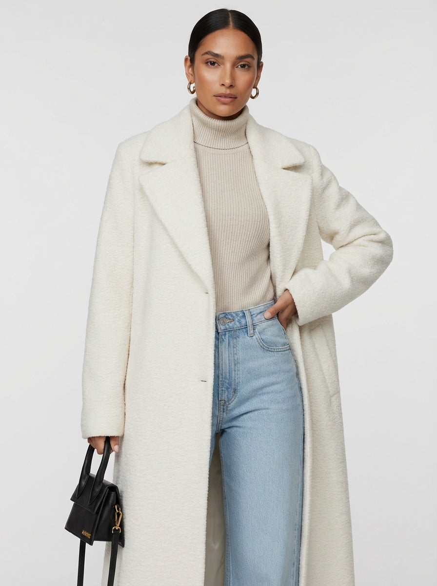Soft, cozy oversized long winter coat for women, offering luxurious warmth and effortless chic style.