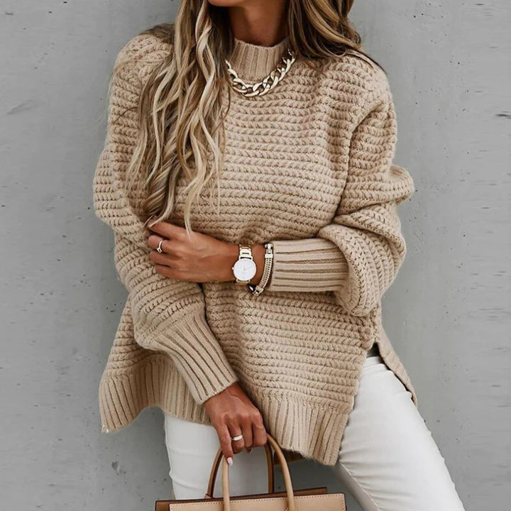 Women's cozy oversized pullover sweater, ideal for winter warmth & casual style. Long sleeve knitted comfort.