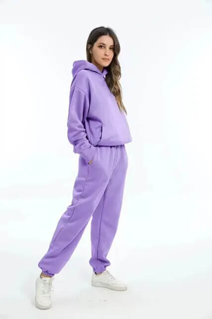 Full view of women's oversized tracksuit set, showcasing the relaxed fit hoodie & comfy sweatpants.