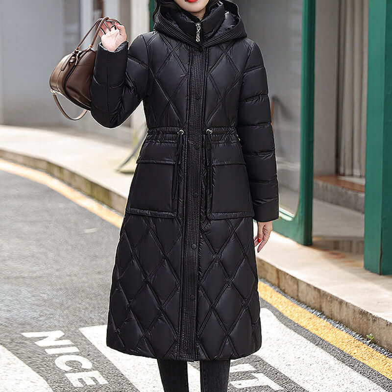 Women's cozy padded winter jacket with hood for ultimate warmth.