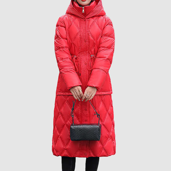 Padded women's jacket with hood, perfect winter essential for women.