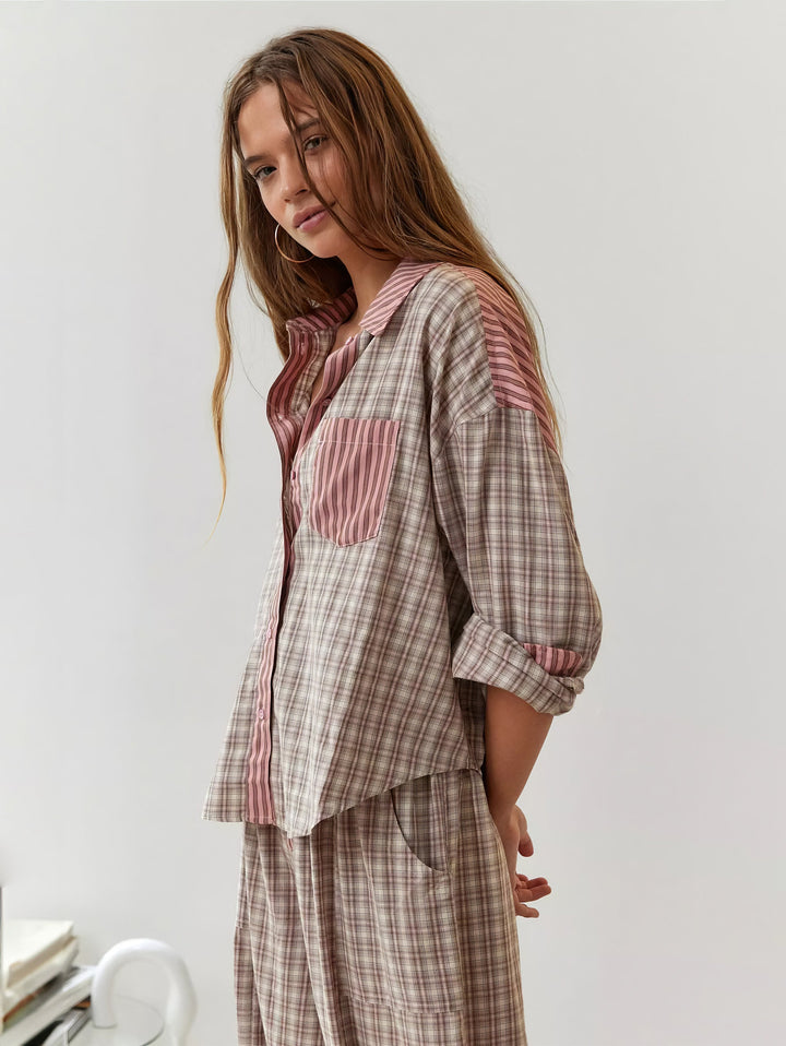 Women's cozy plaid flannel pajama shirt, perfect for comfortable lounging and sleepwear.