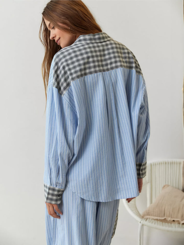 Durable cotton flannel women's pajama shirt in a timeless plaid design for everyday wear.