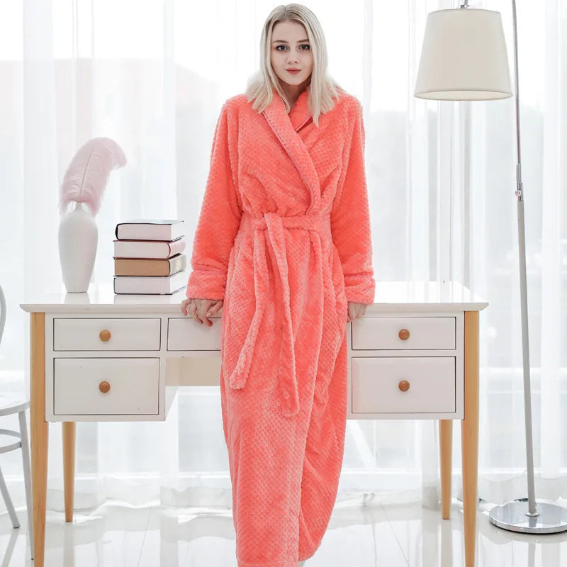 Women's cozy plush bathrobe, ultimate home comfort & relaxation.