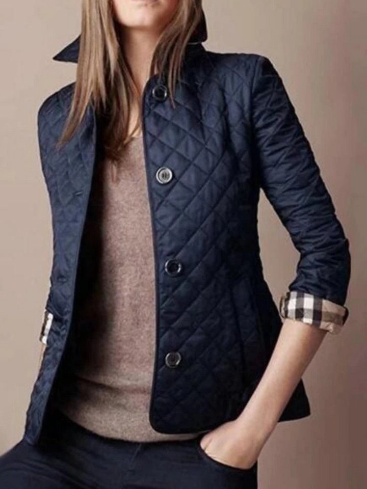 New women's quilted jacket: lightweight, cozy, with a stylish turned-down collar & snap buttons.
