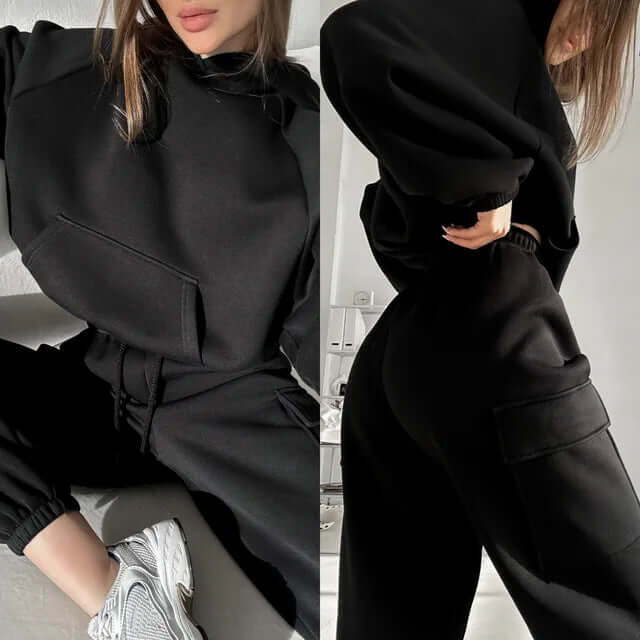 Women's cozy relaxed fit hoodie & jogger set in soft fabric for ultimate loungewear comfort.