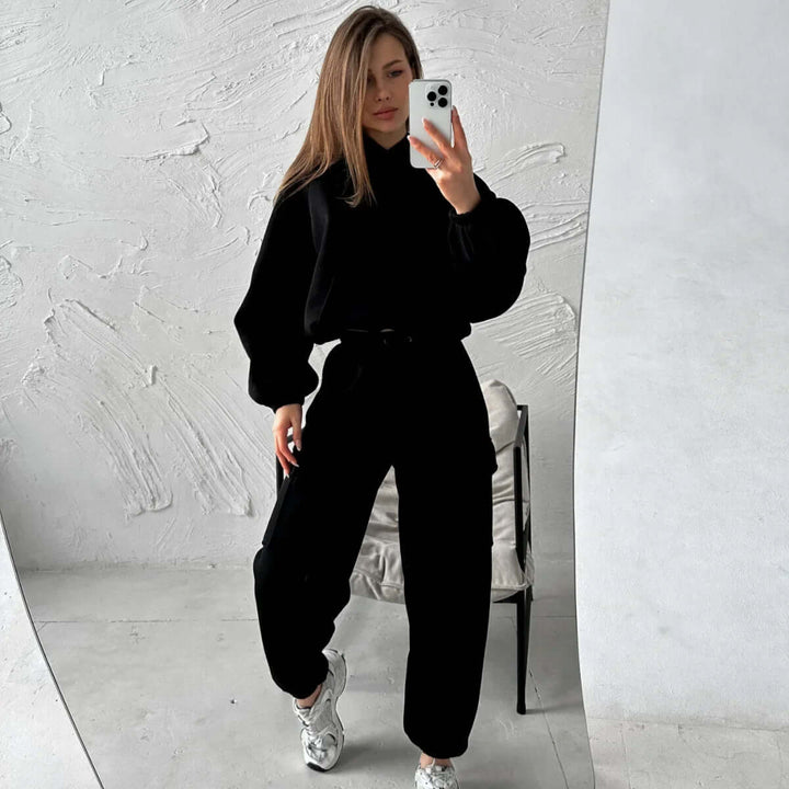 Women's comfy relaxed fit hoodie and jogger set. Ideal for loungewear and casual comfort.