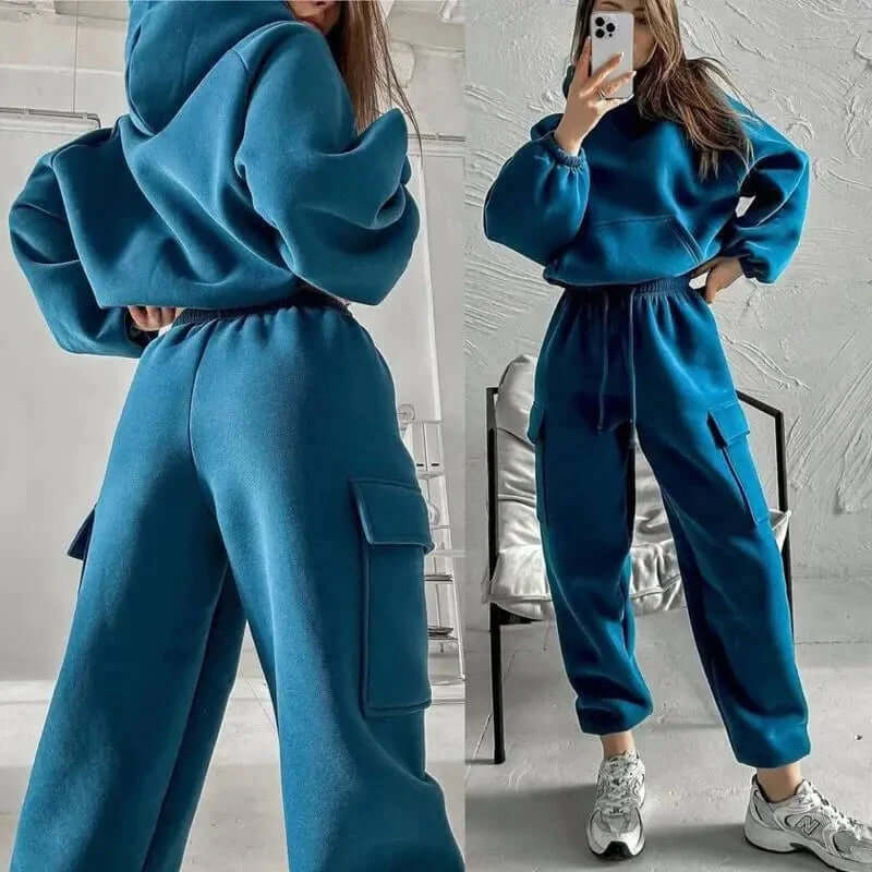 Soft women's cozy hoodie and jogger set, designed for warmth and comfort, a perfect loungewear staple.