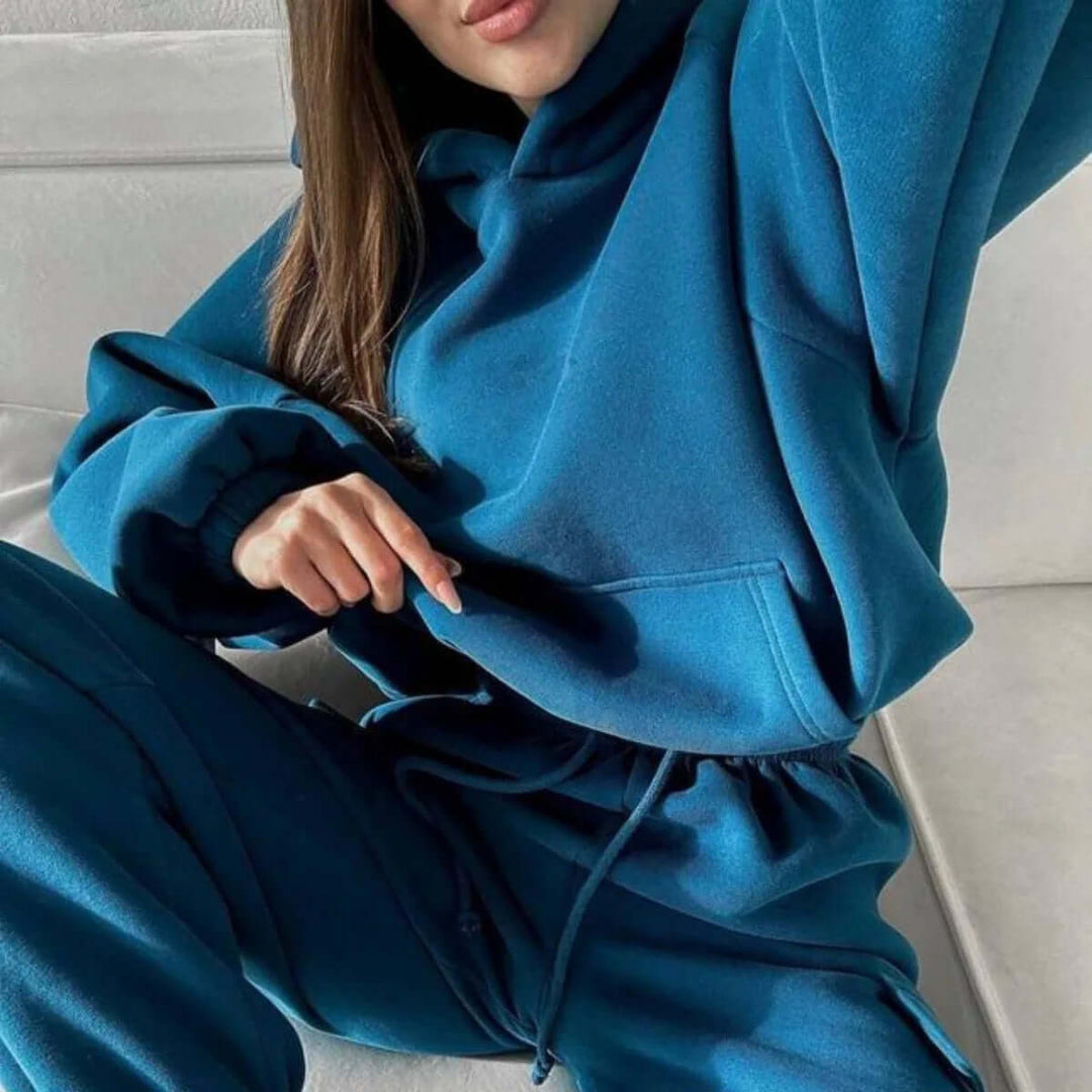 Women's relaxed fit joggers from a cozy two-piece set, ideal for ultimate comfort & loungewear.