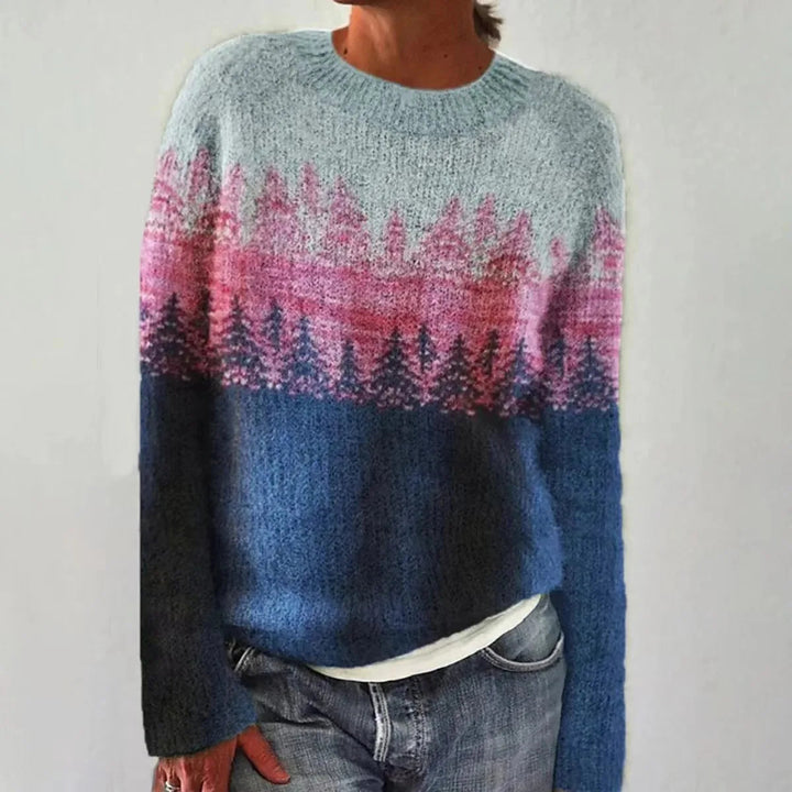 Stylish women's cozy retro striped sweater. Snug long sleeve pullover for comfortable winter fashion & casual.