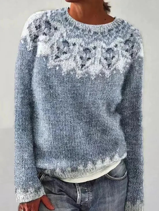 Comfortable women's retro striped sweater. Cozy long sleeve pullover for stylish winter warmth and casual wear.