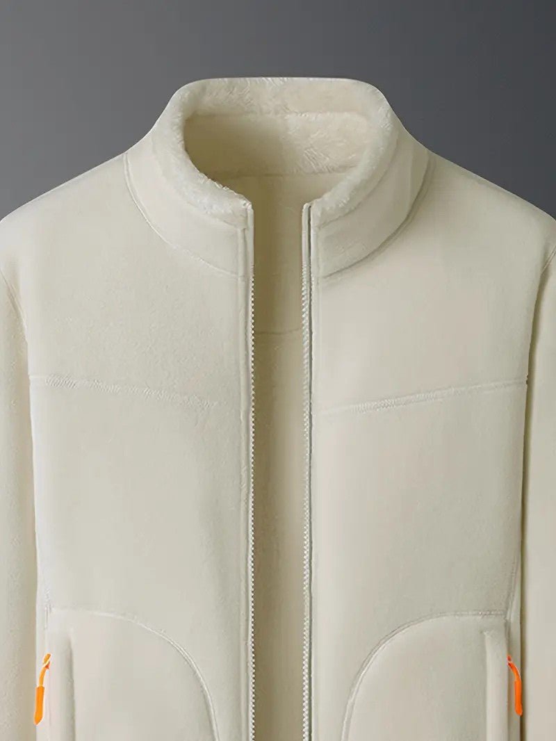 Close-up of fluffy texture on a women's cozy reversible winter jacket, for ultimate warmth & comfort.