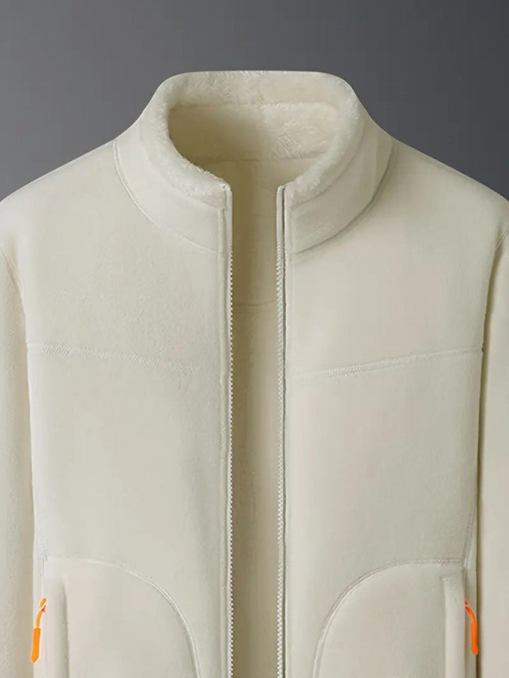 Close-up of fluffy texture on a women's cozy reversible winter jacket, for ultimate warmth & comfort.
