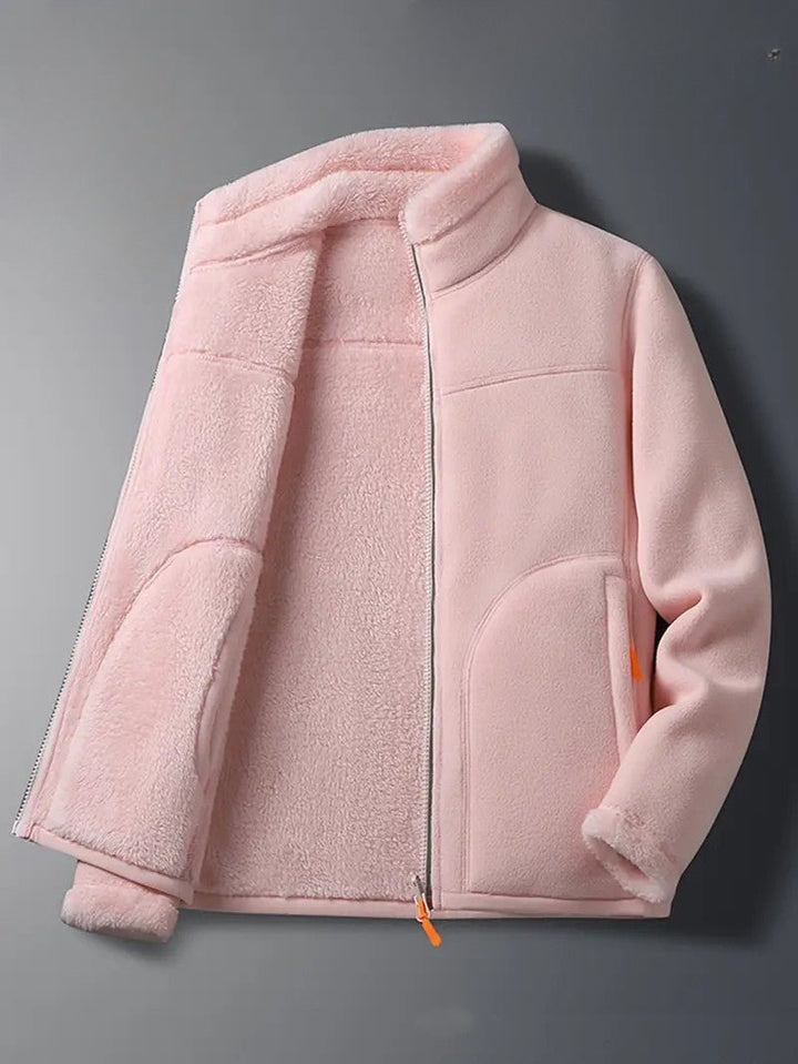 Stylish women's reversible winter jacket, warm & cozy with a sleek back design, ideal for fall fashion.