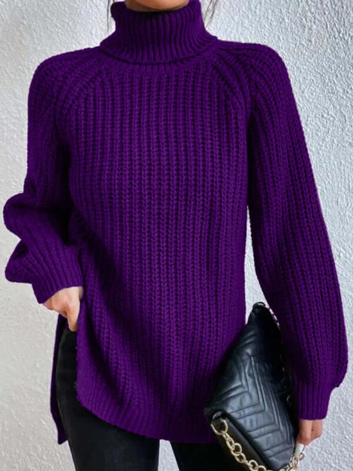 Versatile women's turtleneck ribbed knit sweater. A cozy, stylish long-sleeve pullover for everyday fall/winter wear.