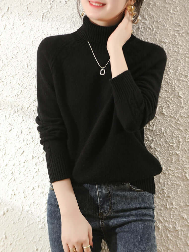 Elegant women's roll neck knitted top. Warm long sleeve winter fashion staple.
